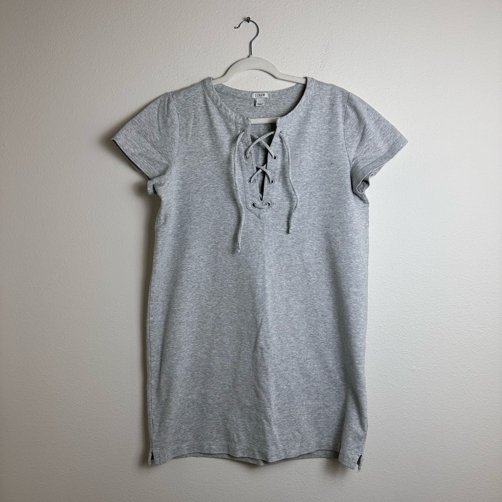 Jcrew factory grey cotton blend shift tee dress drawstring short sleeve L